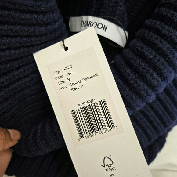 NWT Thakoon Navy Chunky Turtleneck Sweater 100% Geelong Lambswool Size M - Picture 9 of 11